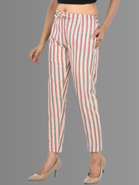 Womens Regular Fit Maroon Broad Stripe South Cotton Trouser