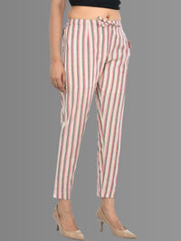 Womens Regular Fit Maroon Broad Stripe South Cotton Trouser