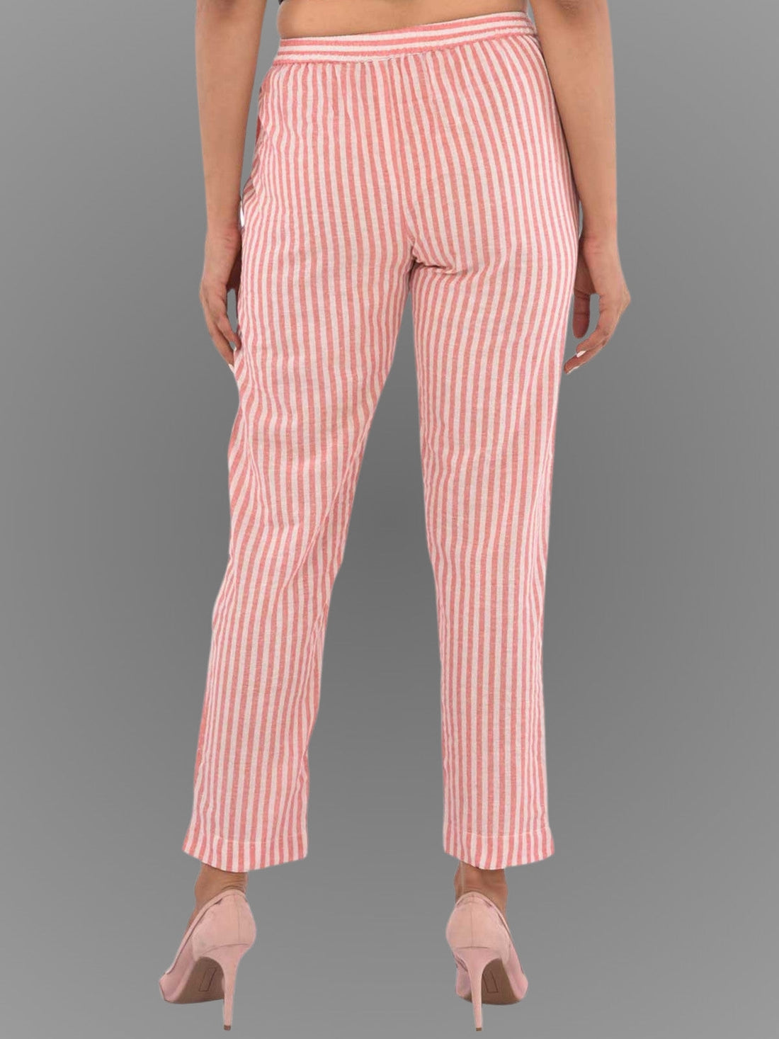 Womens Regular Fit Pink Stripe South Cotton Trouser