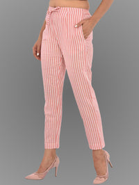 Womens Regular Fit Pink Stripe South Cotton Trouser