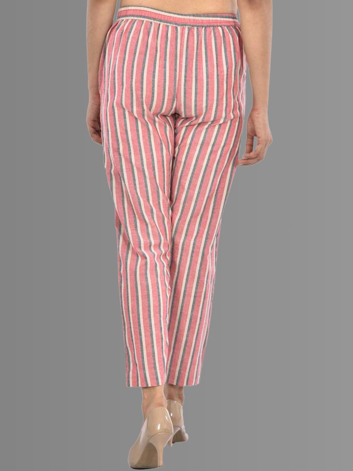 Womens Regular Fit Red Broad Stripe South Cotton Trouser