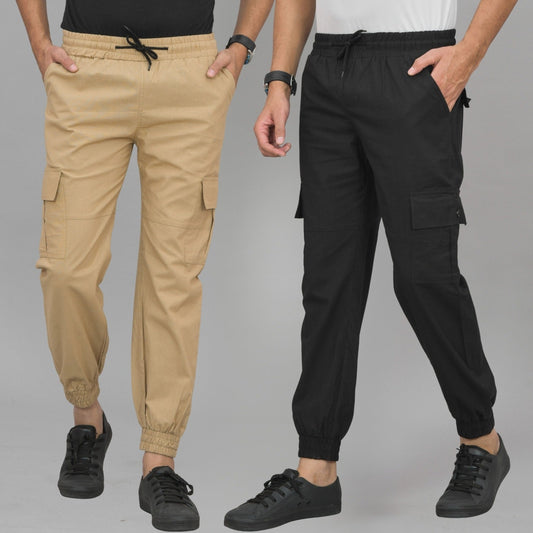 Pack Of 2 Mens Beige And Black Airy Linen Summer Cool Cotton Comfort Joggers