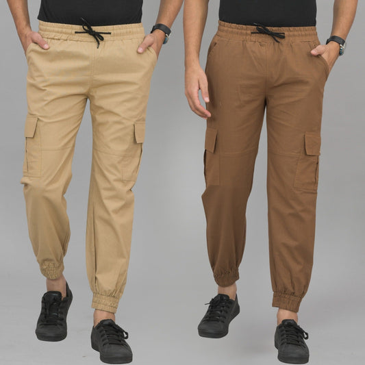 Pack Of 2 Mens Beige And Brown Airy Linen Summer Cool Cotton Comfort Joggers