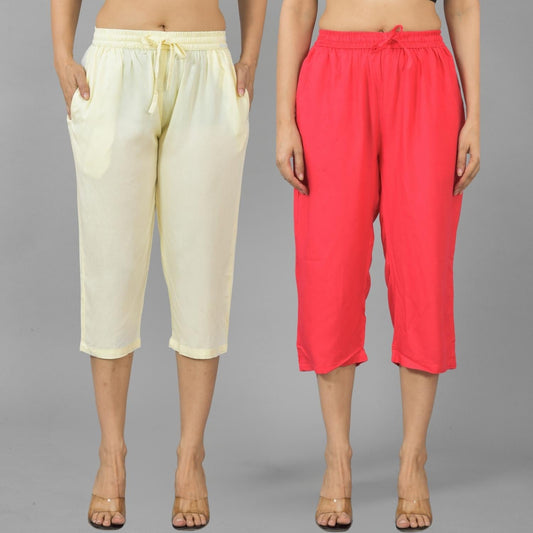 Pack Of 2 Womens Beige And Gajri Calf Length Rayon Culottes Trouser Combo