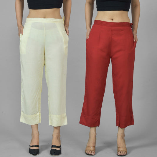 Pack Of 2 Womens Beige And Maroon Ankle Length Rayon Culottes Trouser Combo