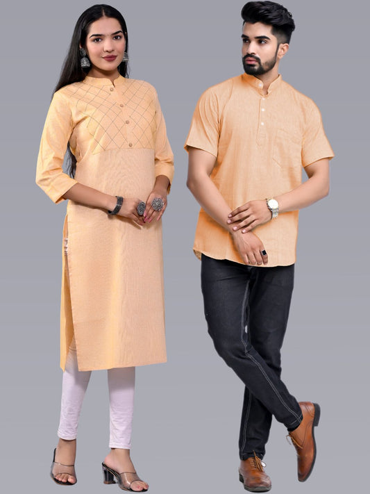 Ethnic Wear South Cotton Beige Couple Kurta Set