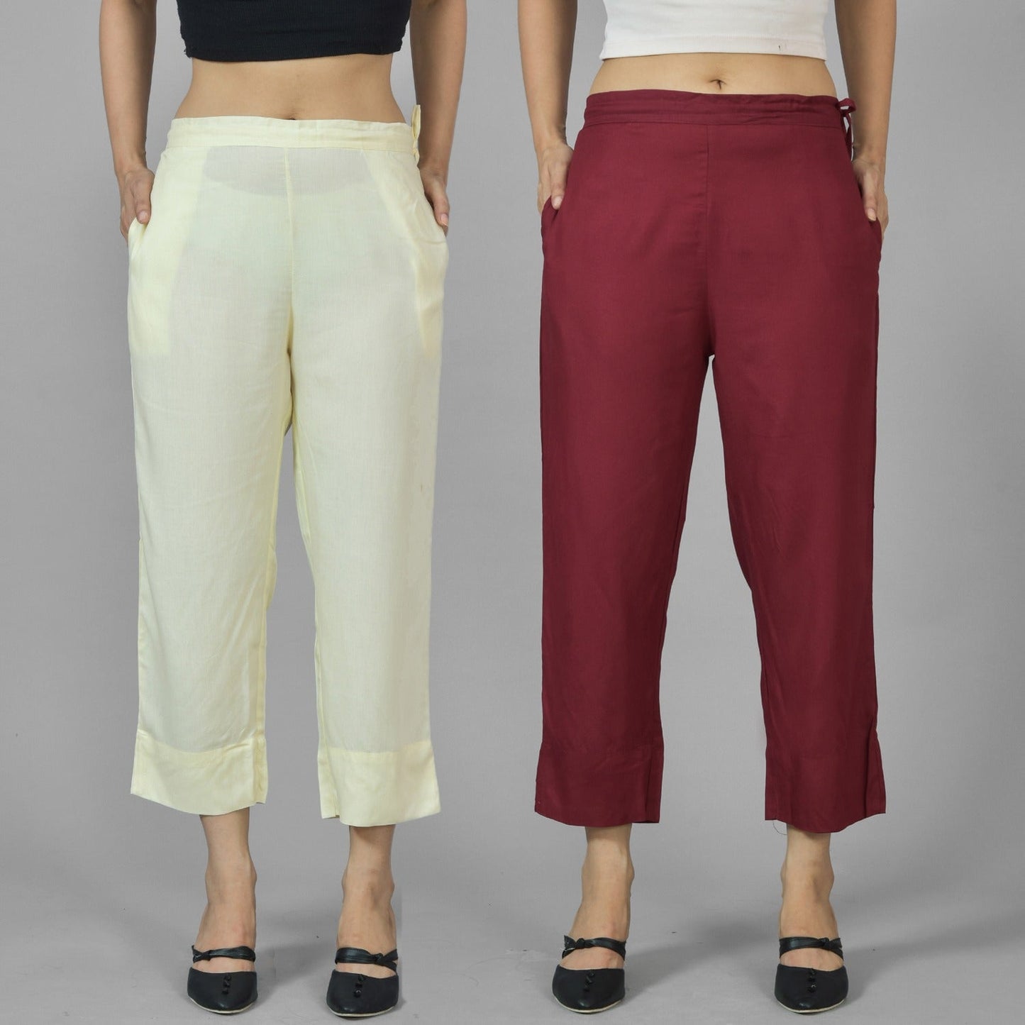Pack Of 2 Womens Beige And Wine Ankle Length Rayon Culottes Trouser Combo