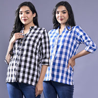 Pack Of 2 Womens Black And Blue Chekerd Casual Shirt Combo