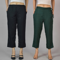 Pack Of 2 Womens Black And Dark Green Ankle Length Rayon Culottes Trouser Combo