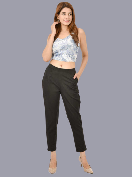 Women Regular Fit Black Cotton Trouser