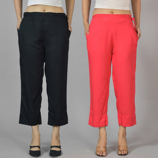 Pack Of 2 Womens Black And Gajri Ankle Length Rayon Culottes Trouser Combo