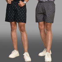 Pack Of 2 Black And Grey Mens Printed Shorts Combo