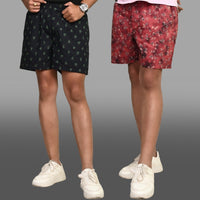 Pack Of 2 Black And Maroon Mens Printed Shorts Combo