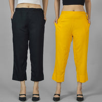Pack Of 2 Womens Black And Mustard Ankle Length Rayon Culottes Trouser Combo