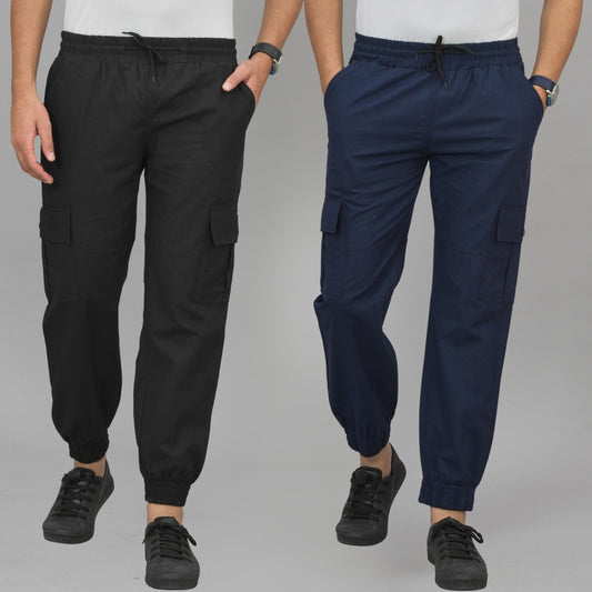 Pack Of 2 Mens Black And Navy Blue Airy Linen Summer Cool Cotton Comfort Joggers