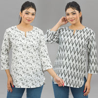 Pack Of 2 Womens Regular Fit Black Vector And Black Zig Zag Printed Tops Combo