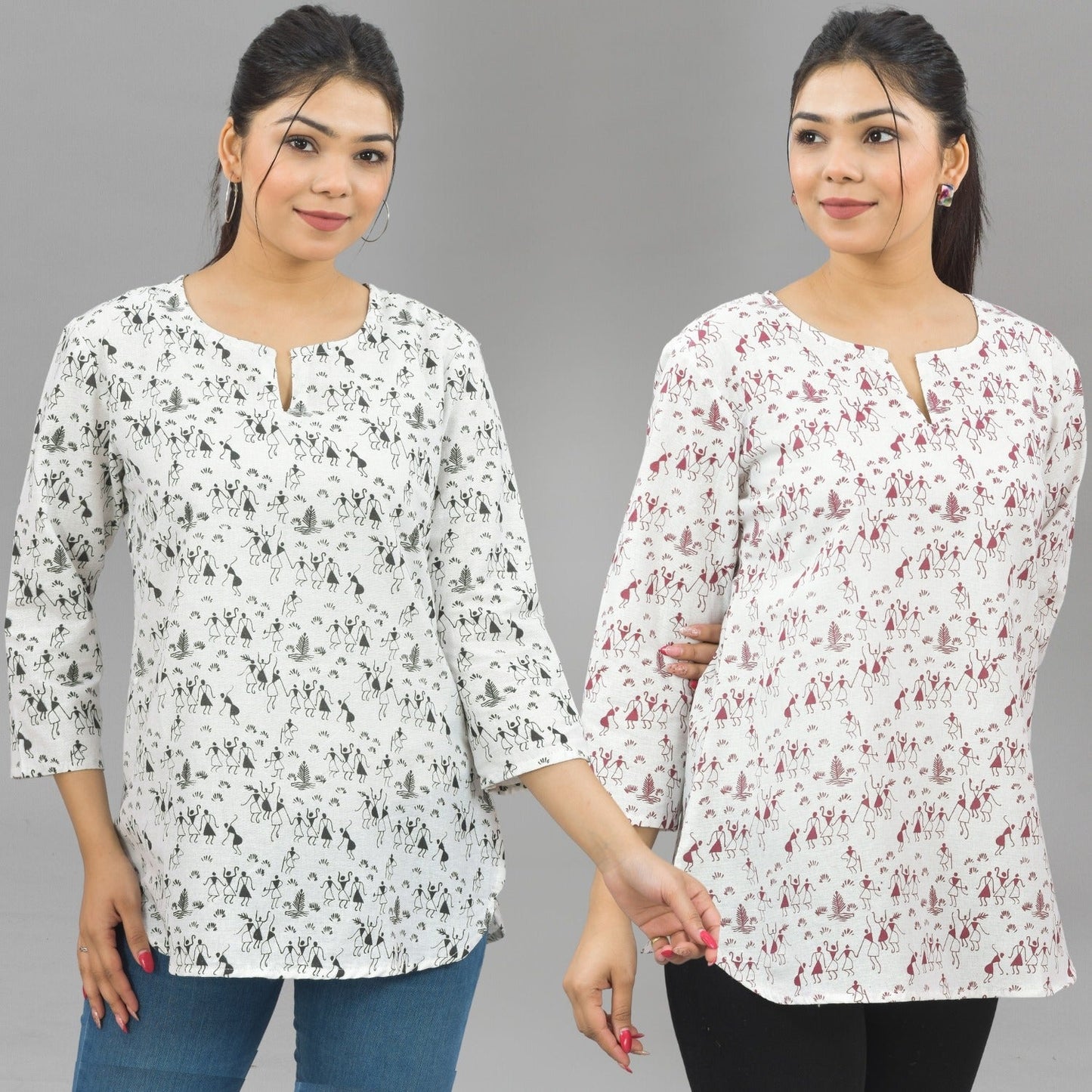 Pack Of 2 Womens Regular Fit Black Vector And Maroon Vector Printed Tops Combo
