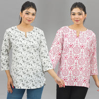 Pack Of 2 Womens Regular Fit Black Vector And Pink Tribal Printed Tops Combo