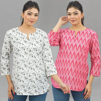 Pack Of 2 Womens Regular Fit Black Vector And Pink Zig Zag Printed Tops Combo