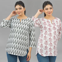 Pack Of 2 Womens Regular Fit Black Zig Zag And Maroon Leaf Printed Tops Combo