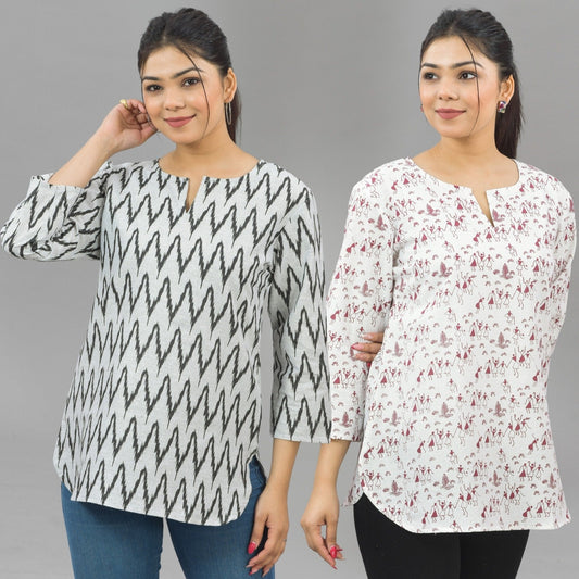 Pack Of 2 Womens Regular Fit Black Zig Zag And Maroon Vector Printed Tops Combo