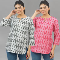 Pack Of 2 Womens Regular Fit Black Zig Zag And Pink Zig Zag Printed Tops Combo