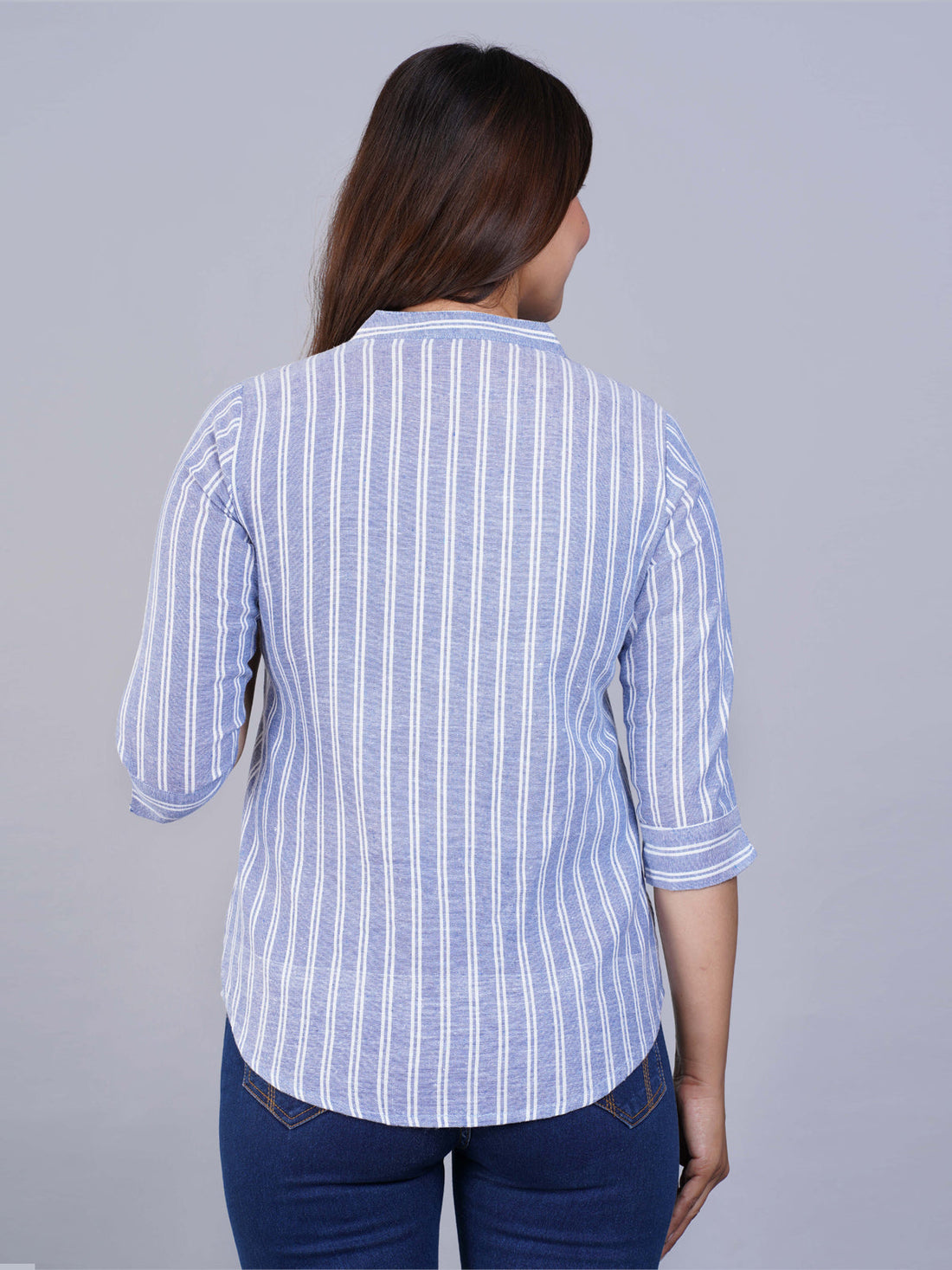 Womens Blue Mangoline Striped Casual Shirt