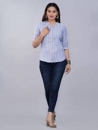 Pack Of 2 Womens Blue And Grey Mangoline Striped Casual Shirt