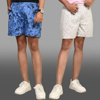 Pack Of 2 Blue And White Mens Printed Shorts Combo