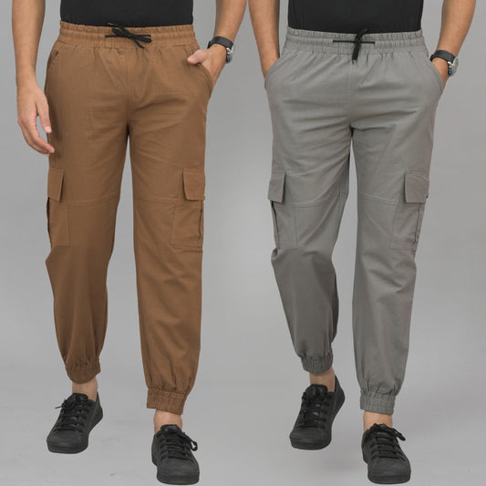 Pack Of 2 Mens Brown And Grey Airy Linen Summer Cool Cotton Comfort Joggers
