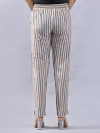 Pack Of 2 Brown And Light Grey Womens Cotton Stripe Pants Combo