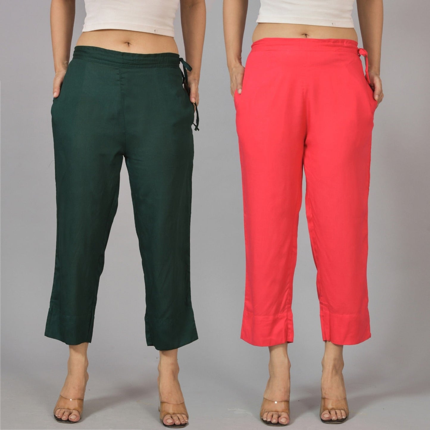 Pack Of 2 Womens Dark Green And Gajri Ankle Length Rayon Culottes Trouser Combo