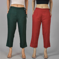 Pack Of 2 Womens Dark Green And Maroon Ankle Length Rayon Culottes Trouser Combo