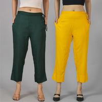 Pack Of 2 Womens Dark Green And Mustard Ankle Length Rayon Culottes Trouser Combo