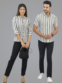 Pack Of 2 Quaclo Couple Coffeee Striped Cotton Shirts