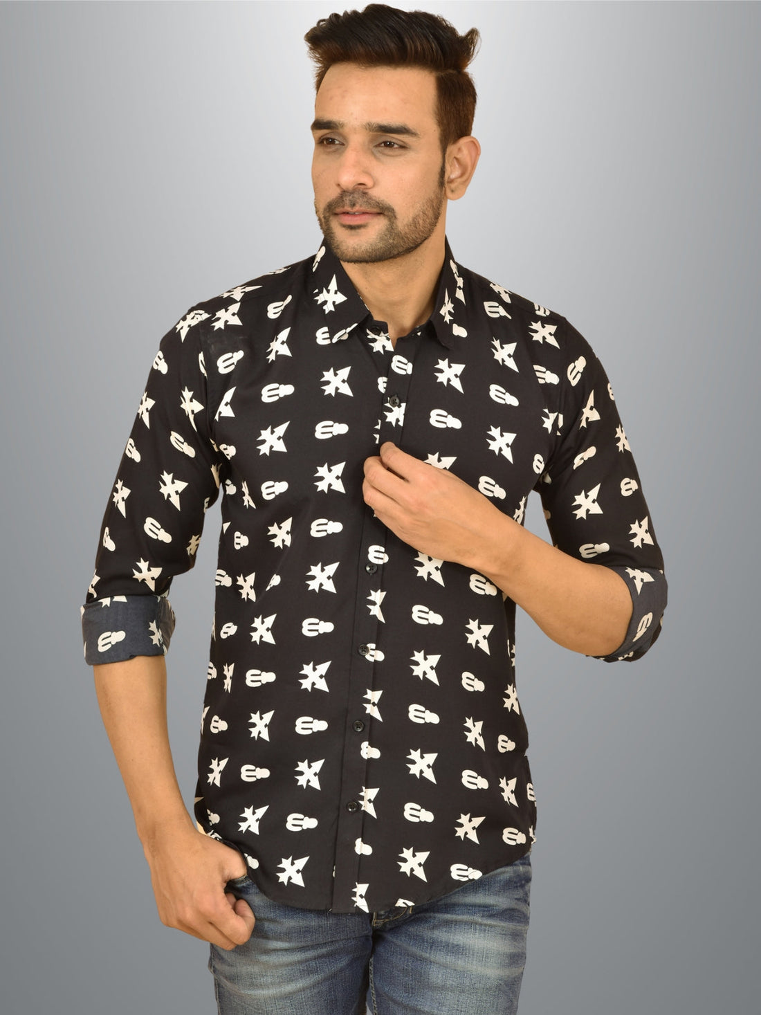 Ethnic Wear Couple Dress Black Crepe Shirt Set 26