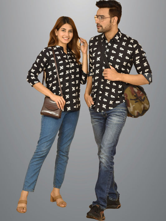 Ethnic Wear Couple Dress Black Crepe Shirt Set 26