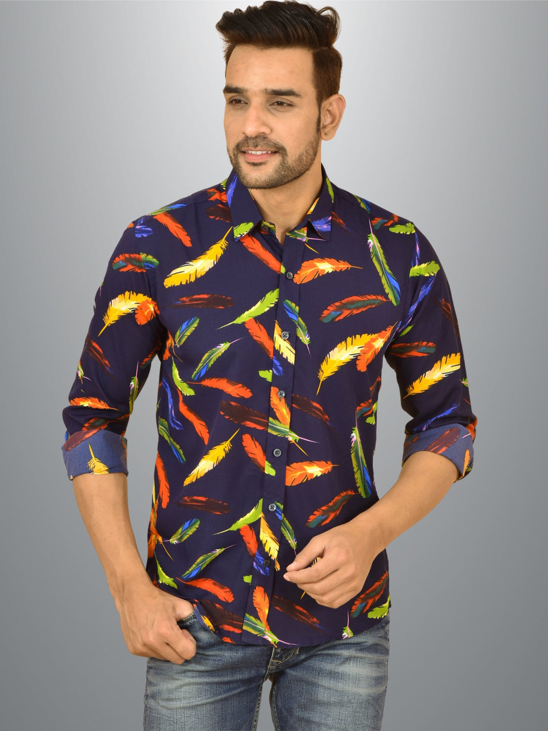 Ethnic Wear Couple Dress Blue Crepe Shirt Set 06