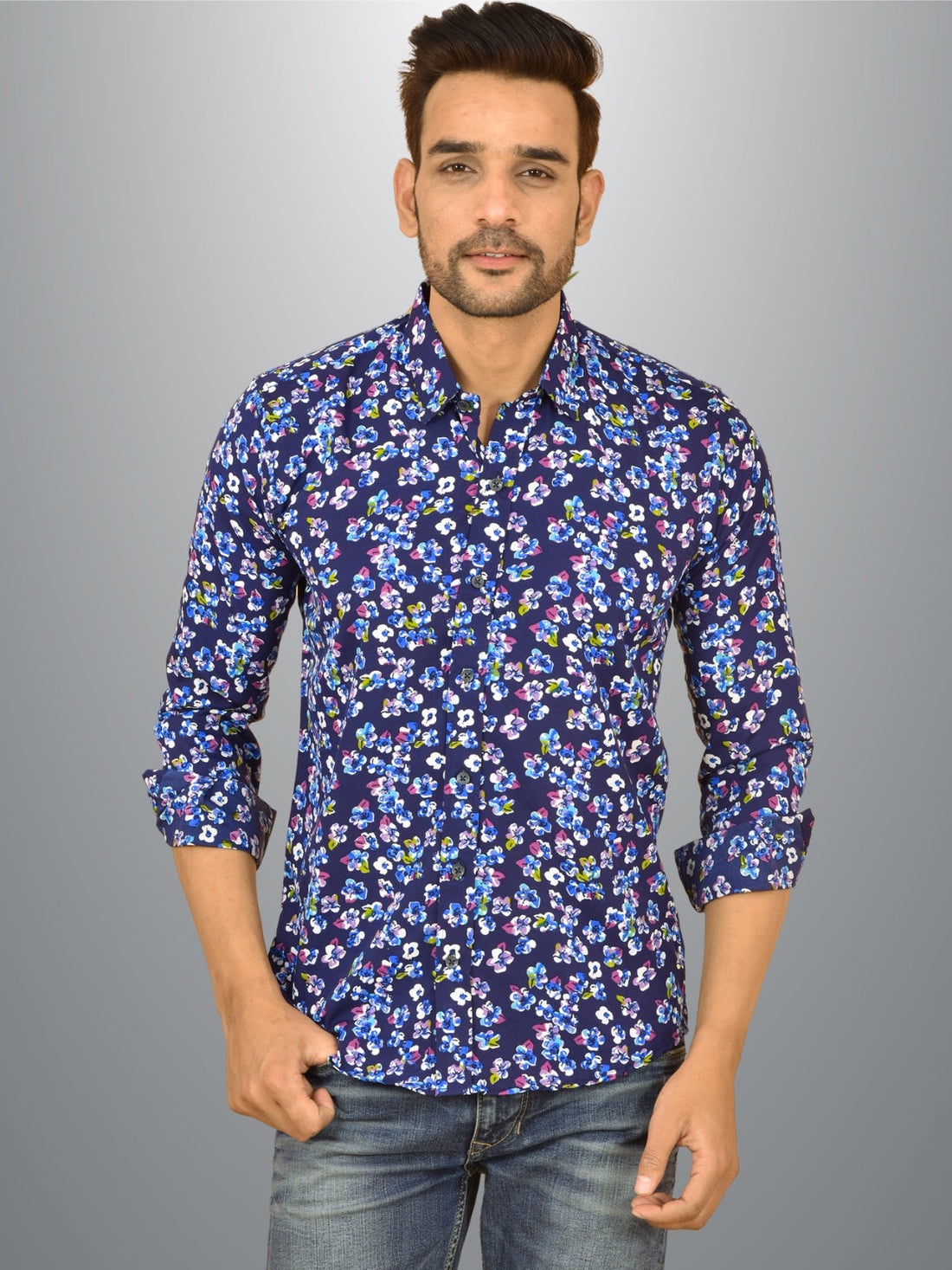 Ethnic Wear Couple Dress Blue Crepe Shirt Set 24