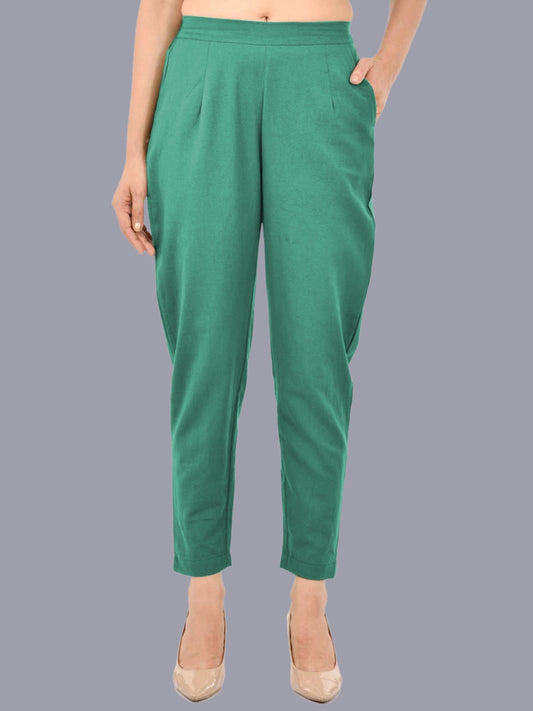 Women Regular Fit Cyan Cotton Trouser