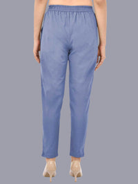 Women Regular Fit Blue Cotton Trouser