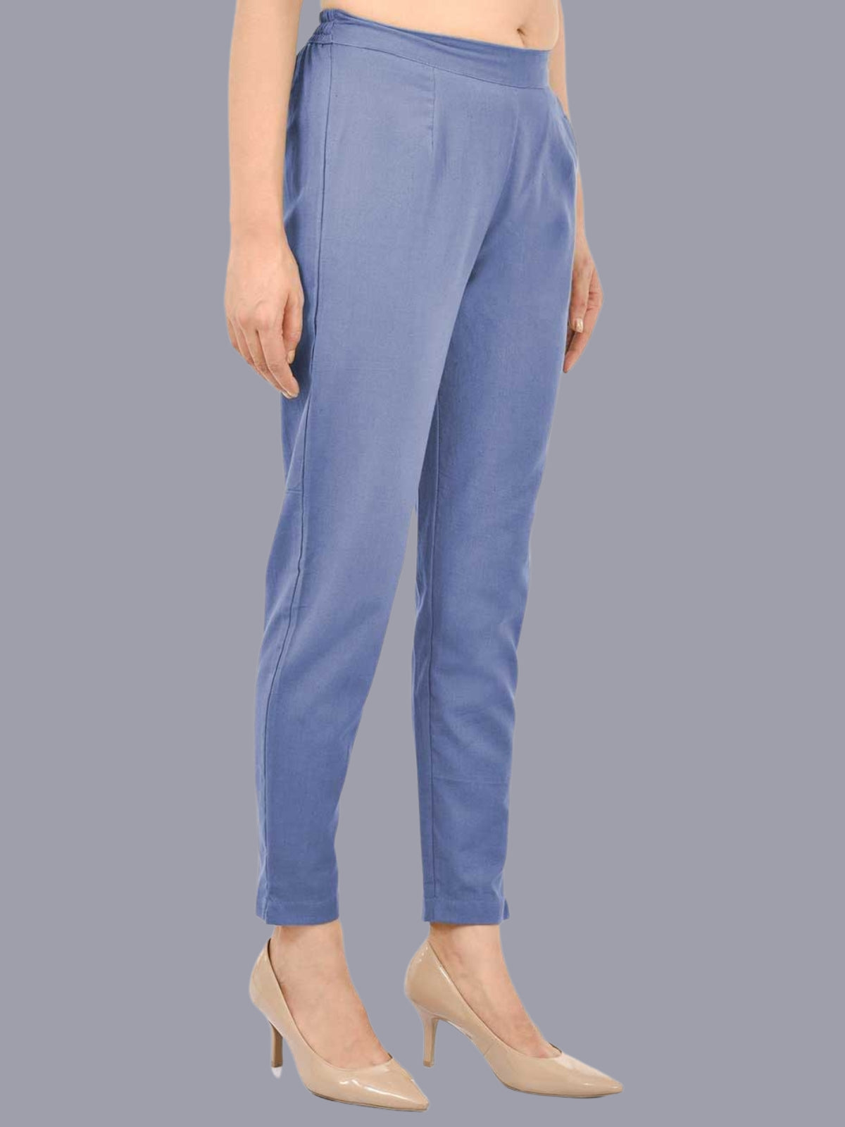 Women Regular Fit Blue Cotton Trouser