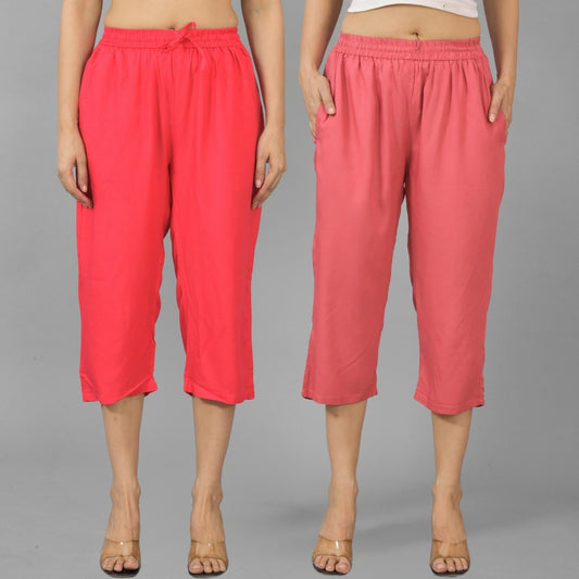 Pack Of 2 Womens Gajri And Mauve Pink Calf Length Rayon Culottes Trouser Combo