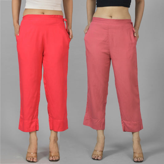 Pack Of 2 Womens Gajri And Mauve Pink Ankle Length Rayon Culottes Trouser Combo