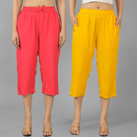 Pack Of 2 Womens Gajri And Mustard Calf Length Rayon Culottes Trouser Combo