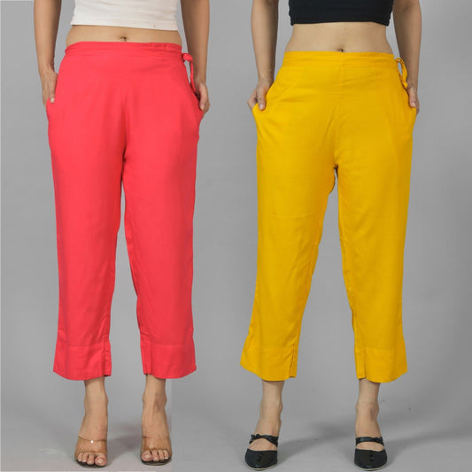 Pack Of 2 Womens Gajri And Mustard Ankle Length Rayon Culottes Trouser Combo