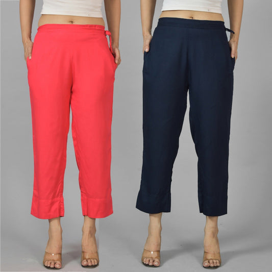 Pack Of 2 Womens Gajri And Navy Blue Ankle Length Rayon Culottes Trouser Combo