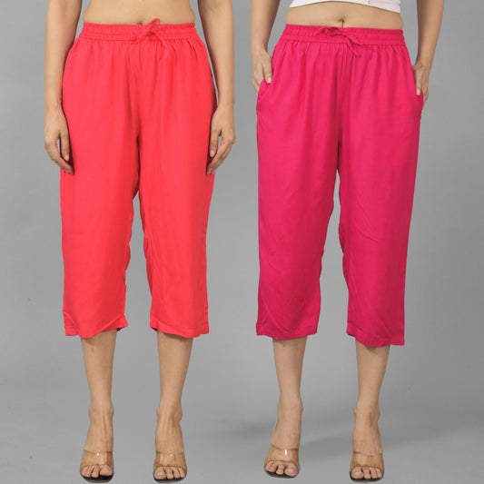 Pack Of 2 Womens Gajri And Rani Pink Calf Length Rayon Culottes Trouser Combo