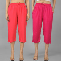 Pack Of 2 Womens Gajri And Rani Pink Calf Length Rayon Culottes Trouser Combo