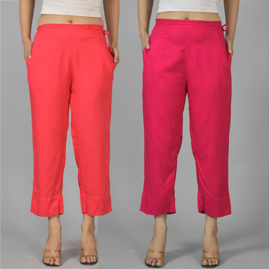 Pack Of 2 Womens Gajri And Rani Pink Ankle Length Rayon Culottes Trouser Combo